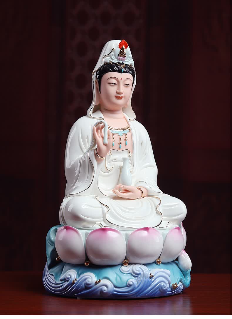 迪晨dichen 观音菩萨佛像 陶瓷坐莲南海观音菩萨佛像客厅家用供奉观世