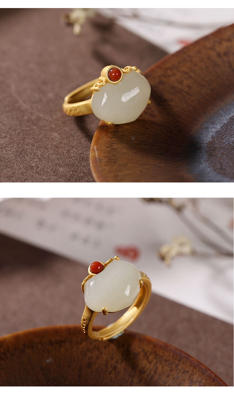 2022新款荔枝冻戒指 轻奢和田玉戒指转运旺财食指宝石感宫廷女古法618