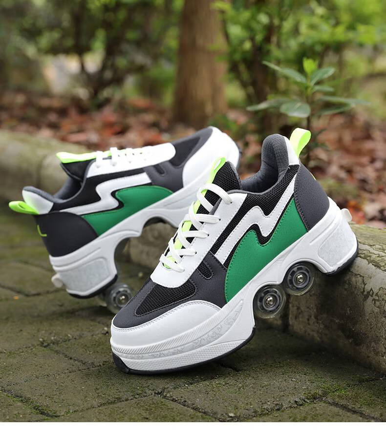 【京荐优品】变形鞋四轮子两用轮滑鞋双排暴走鞋旱冰溜冰鞋 红黑 eur