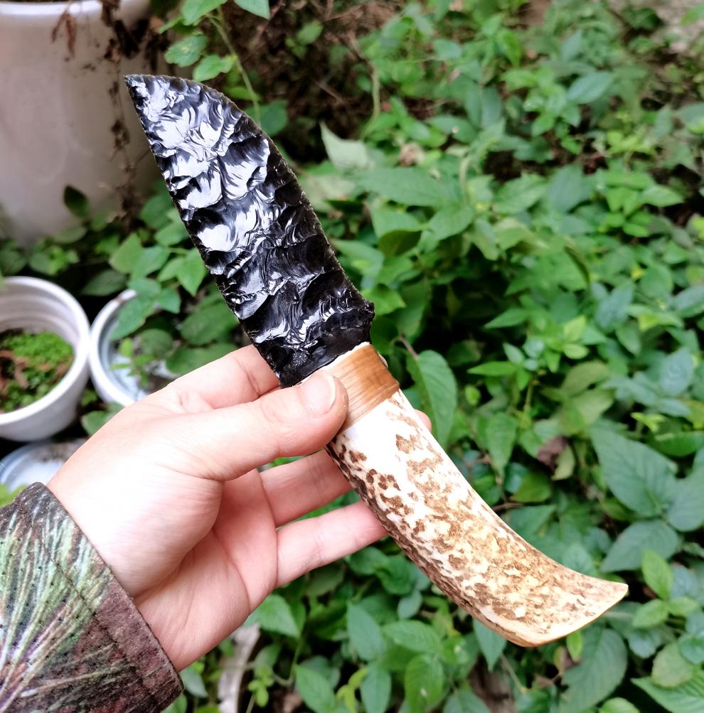 龙晶匕 热带龙 黑曜石刀 石器 纯手工古法打制高