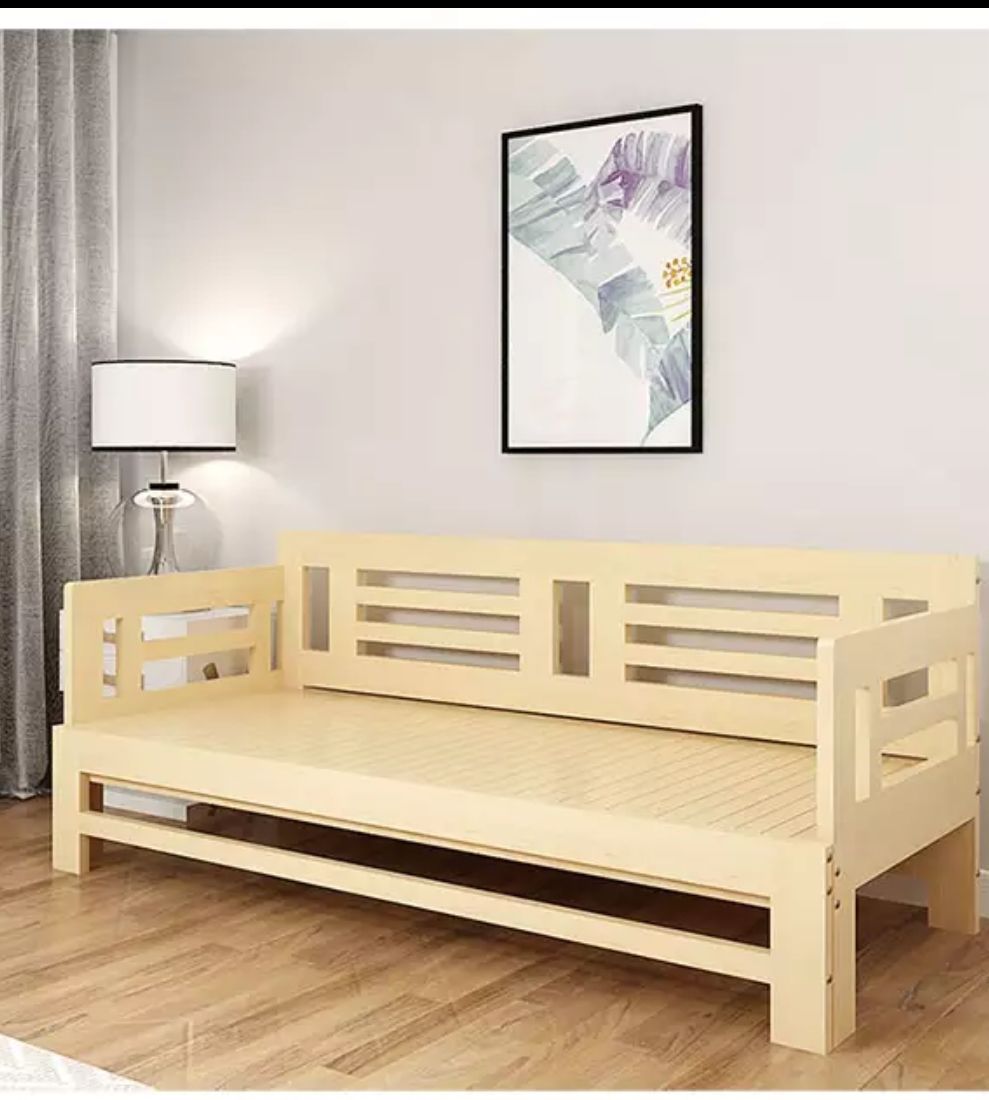 甄郝 实木沙发床客厅多功能抽拉床坐卧两用松木伸缩床推拉床折叠沙发