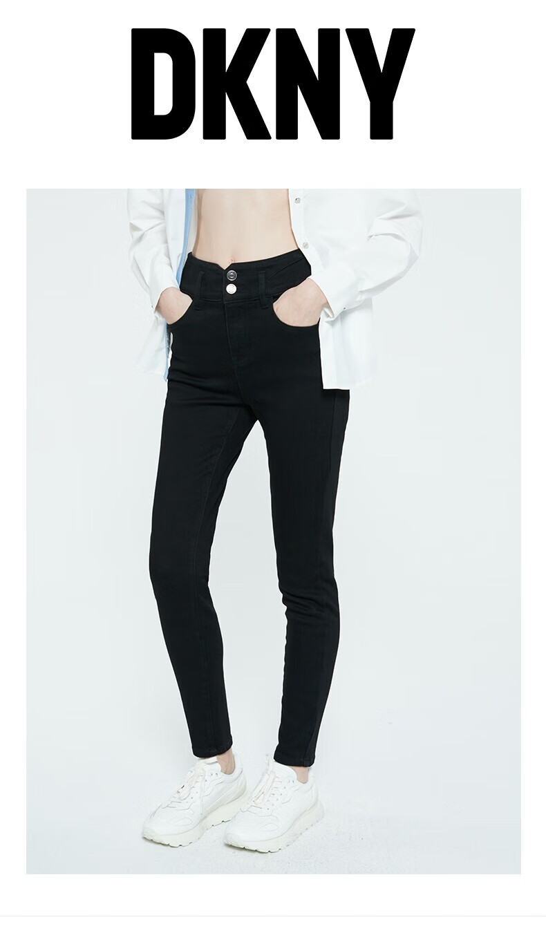 dkny休闲裤女2022秋冬经典黑修身加绒显瘦女士牛仔裤女装 黑色 s(155