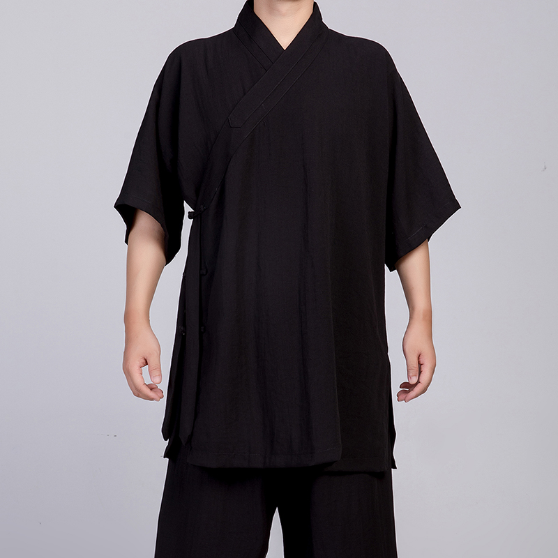 服武当道袍男道服 夏季太极服中国风男古风改良汉服秋道士服装女 黑色