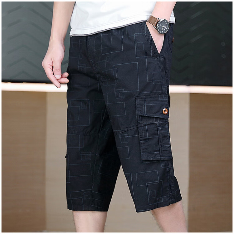 Romon New Loose Fit Men's Shorts Casual Summer Thin Straight Leg Capri Shorts Military Green 3XL 6