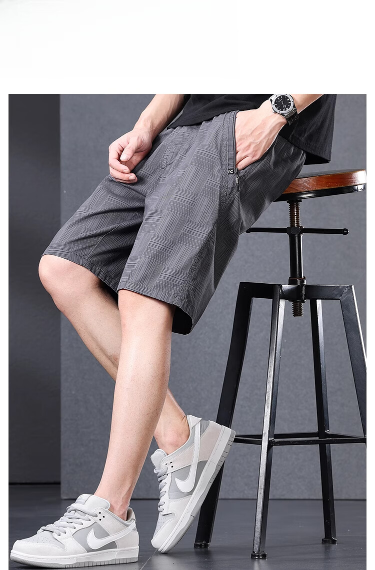 Romon 100% Cotton Casual Shorts Men Summer Thin Trendy Straight Elastic Waist Solid Color Knee-Length Khaki 3XL 2