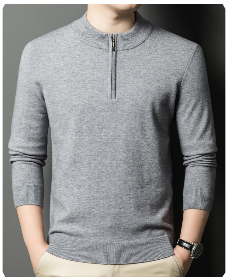 Hengyuanxiang [Wool Included] Middle-aged Thickened Half-high Zipper Collar Sweater Men's Knitted Base Warm Shirt Haqing M 4