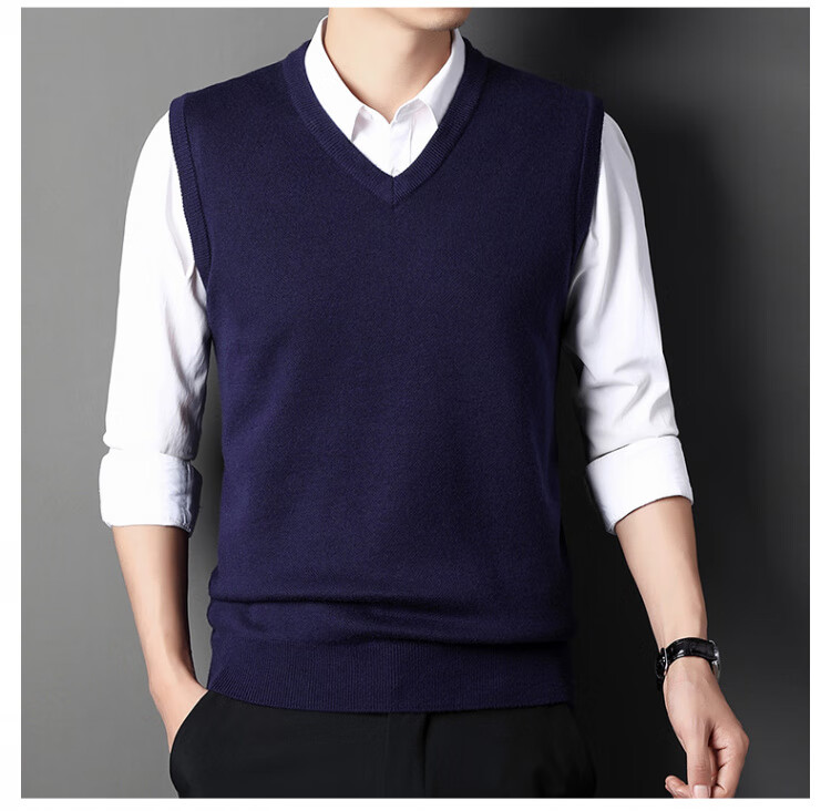 Hengyuanxiang Men's Knitted Vest Sleeveless Sweater Black XL Autumn Winter Thick Warm V-Neck Dad Style 11