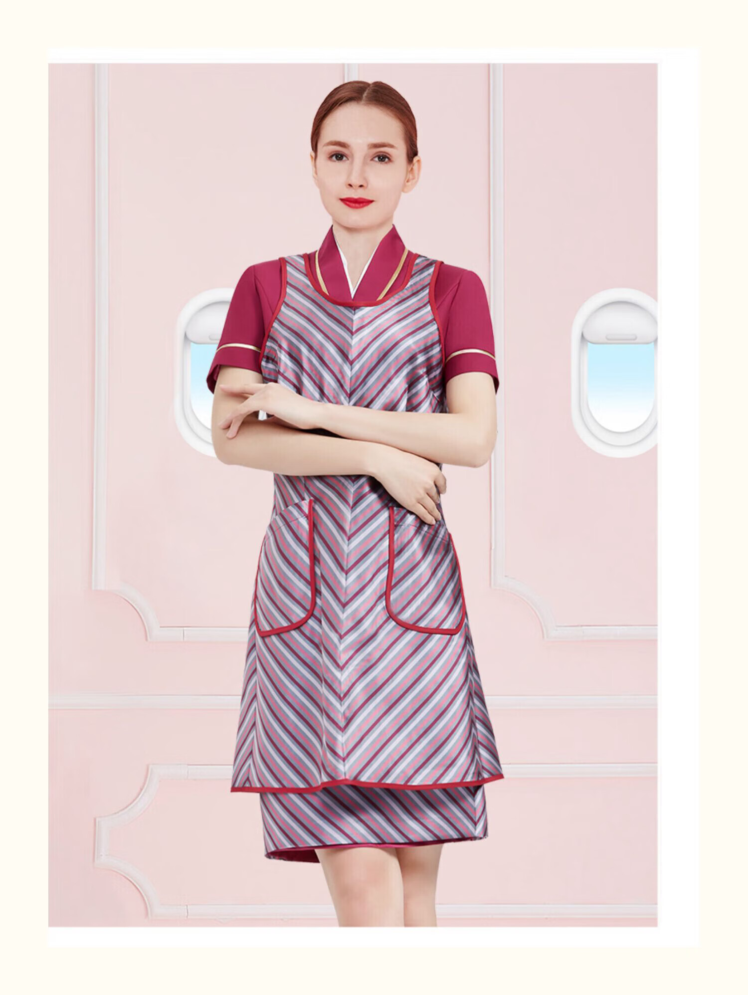 空姐制服围裙南方航空空姐围裙酒店服务员餐饮厨师条纹裙定制款 条纹