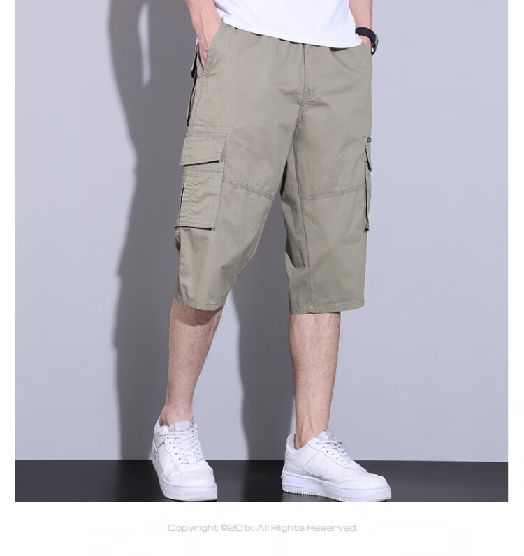 ROMON Shorts, Summer Men's New Casual Workwear Thin Seven-Point Pants, Multi-Pocket Loose Breathable, Black, 5XL 11