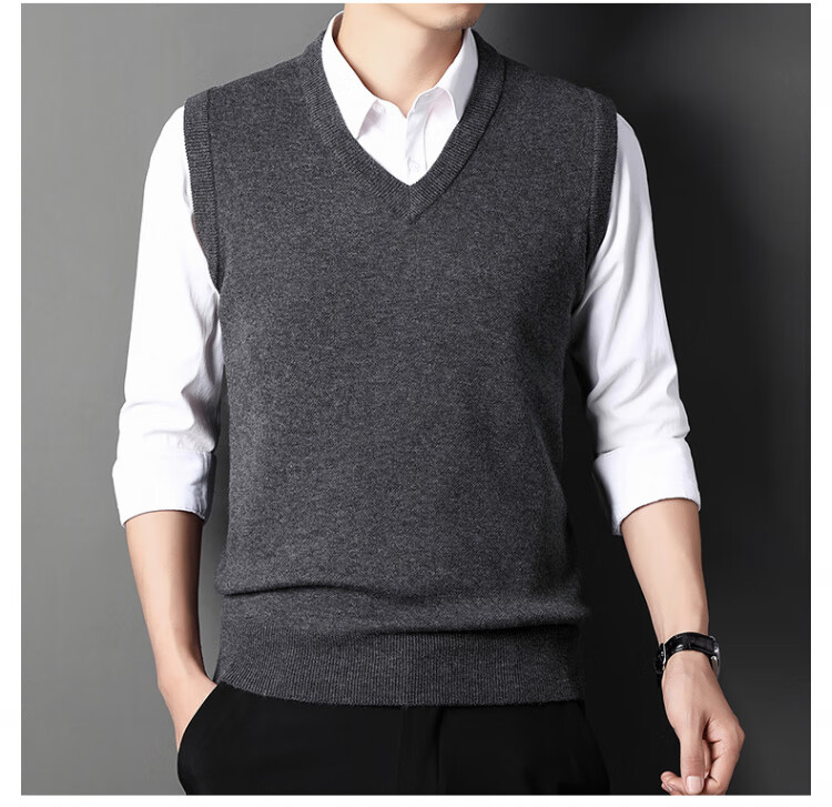 Hengyuanxiang Men's Knitted Vest Sleeveless Sweater Black XL Autumn Winter Thick Warm V-Neck Dad Style 13
