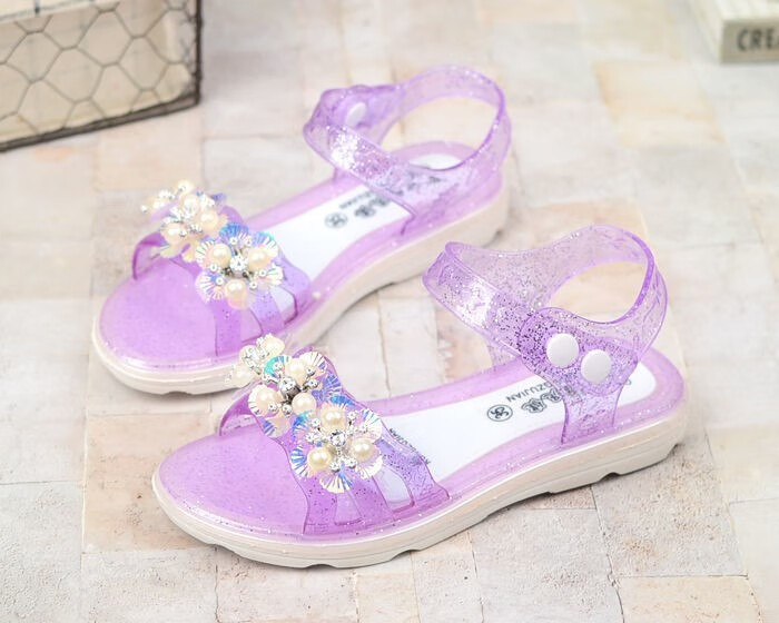 童鞋永高人儿童凉鞋学生凉鞋韩版珍珠花朵女孩凉鞋甜美小公主水晶果冻