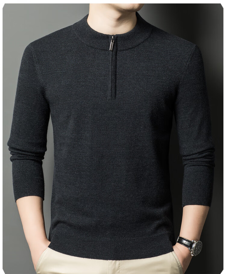 Hengyuanxiang [Wool Included] Middle-aged Thickened Half-high Zipper Collar Sweater Men's Knitted Base Warm Shirt Haqing M 6