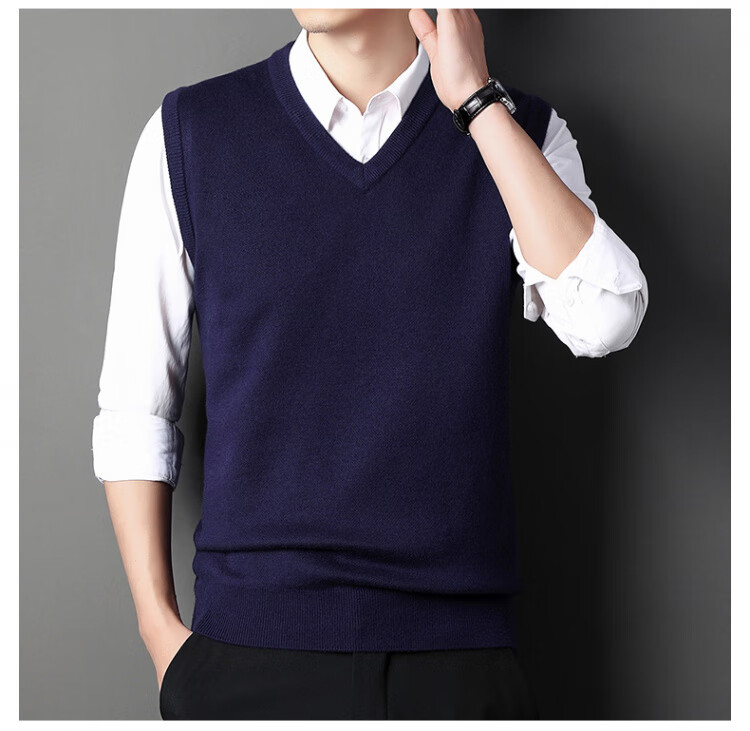 Hengyuanxiang Men's Knitted Vest Sleeveless Sweater Black XL Autumn Winter Thick Warm V-Neck Dad Style 12