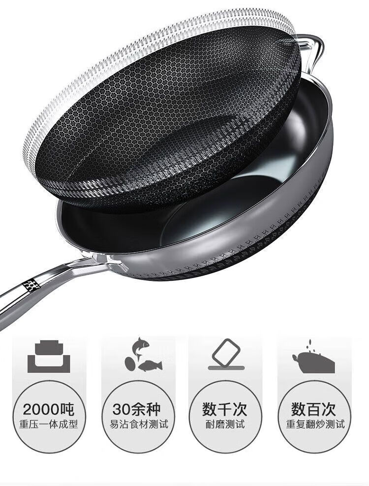 双立人(zwilling)德国不粘锅316不锈钢炒锅蜂窝家用电磁炉 无涂层锅具
