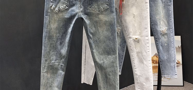 Summer Ripped Jeans Men's Korean Version Trendy Slim-fitting Pants Elastic Versatile Retro Old Casual Nine-point Pants, Main Picture Color 28_viptrois.com
