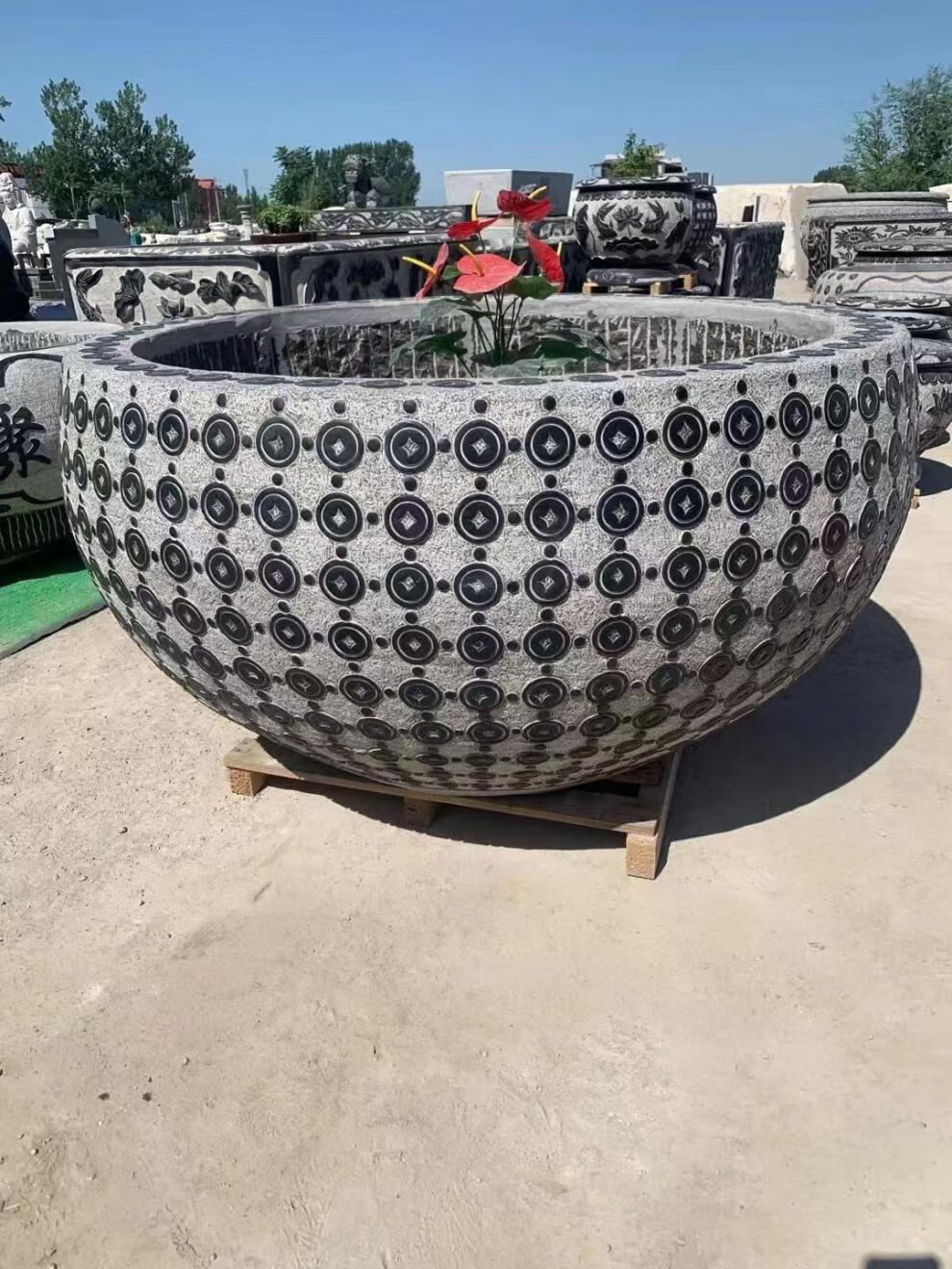 斯宝路 石雕鱼缸花盆荷花缸青石仿古水缸户外老石槽庭院石缸水槽养鱼