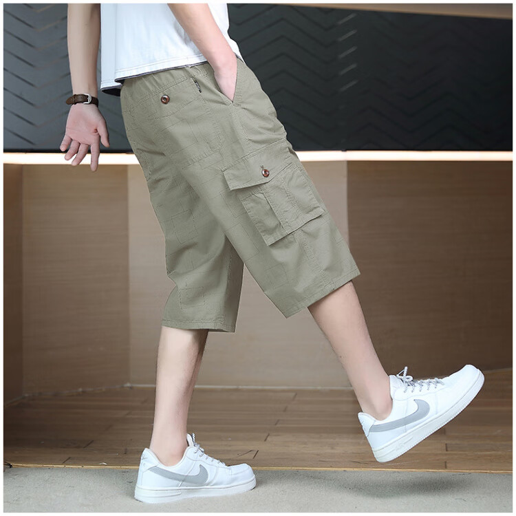 Romon New Loose Fit Men's Shorts Casual Summer Thin Straight Leg Capri Shorts Military Green 3XL 14