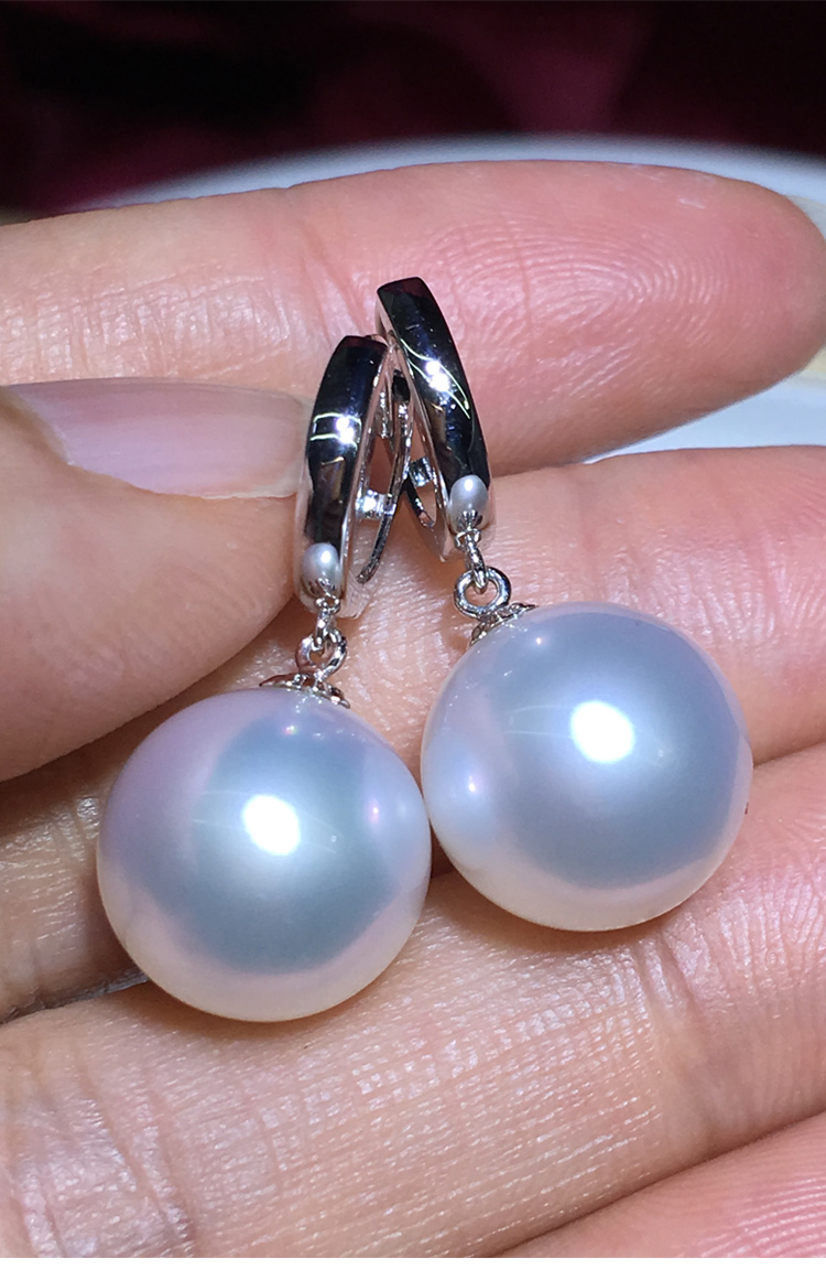 莫氏珠宝澳白珍珠耳环海水珍珠耳坠正圆强光无瑕18k金简约耳扣南洋白