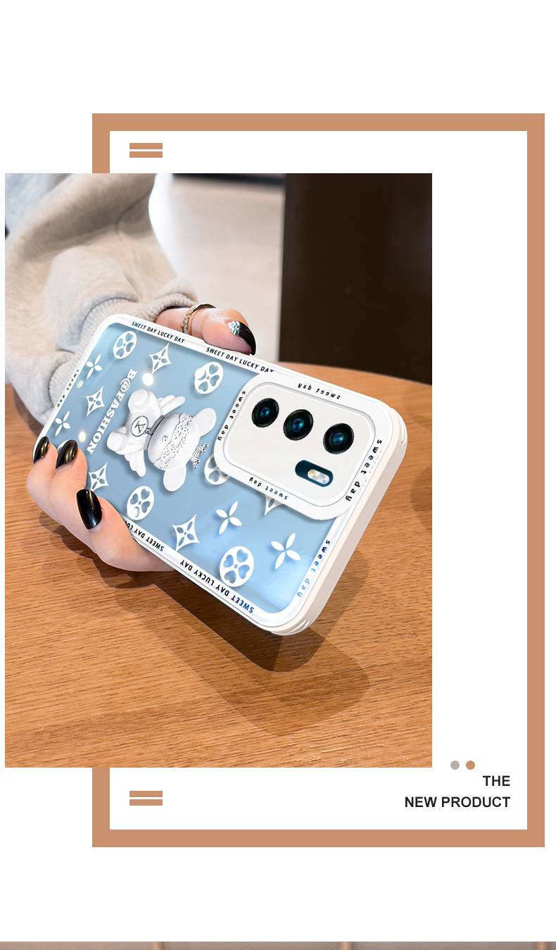 天使熊适用于华为p40pro手机壳p50pro女款p30pro液态透明玻璃p50 蓝色