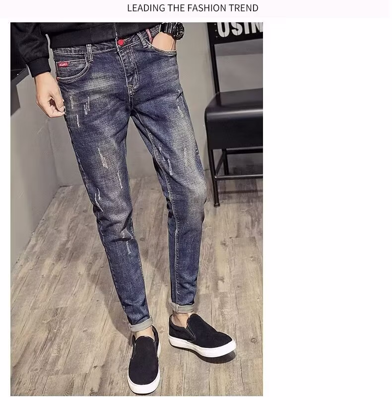 Jeans da uomo foderati in velluto slim fit pantaloni blu_voghion.com