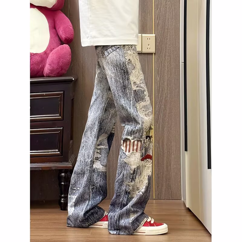 Herren Jeans Im American Retro Look Mit Print Und Geradem Schnitt_voghion.com