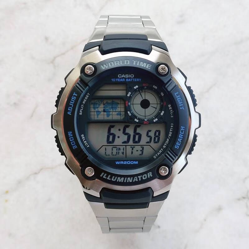 卡西欧(casio)手表男 ae-2000w-1a 复古多功能运动游泳级防水电子表