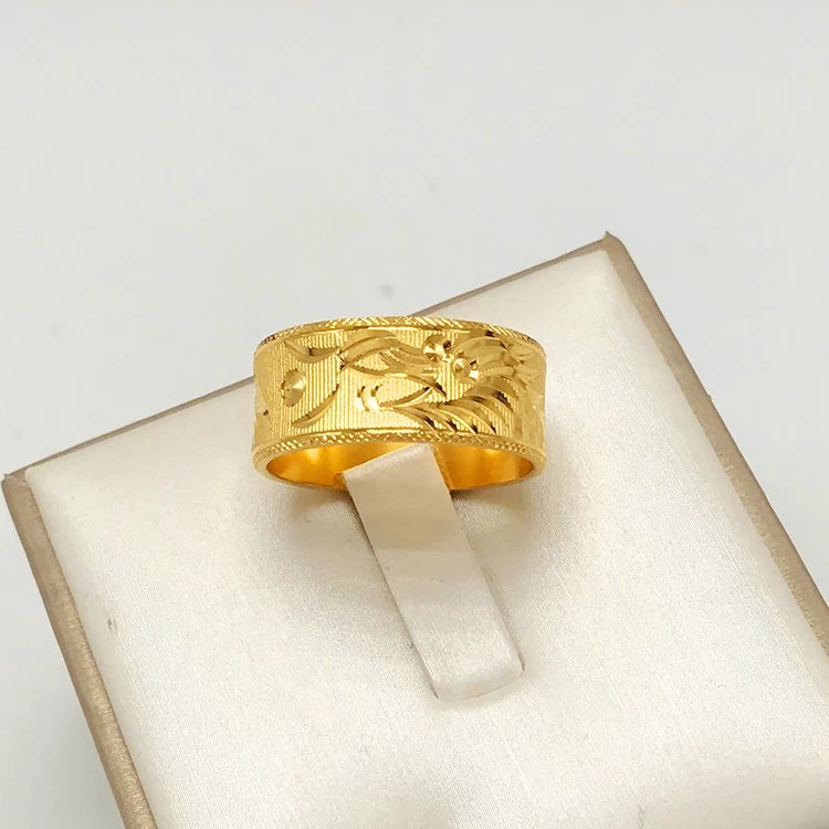 越南沙金闭口戒指男女士爱心镀金指环情侣龙凤对戒一对女生尾戒子