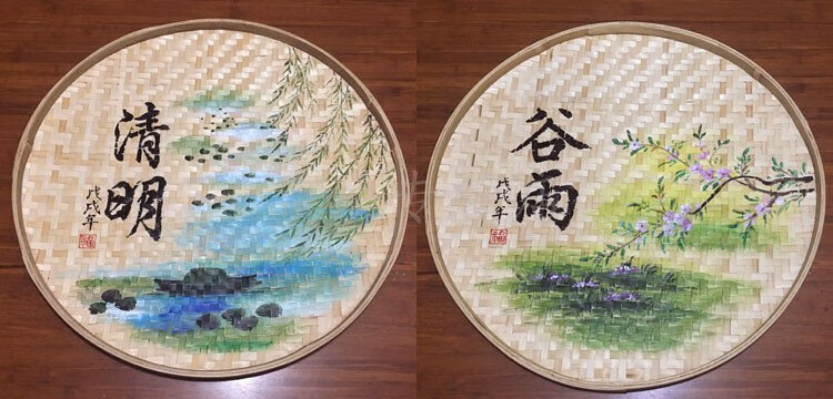 定做竹簸箕画手工画竹匾画竹筛画竹筐画竹编创意画农家乐装饰道具绘画