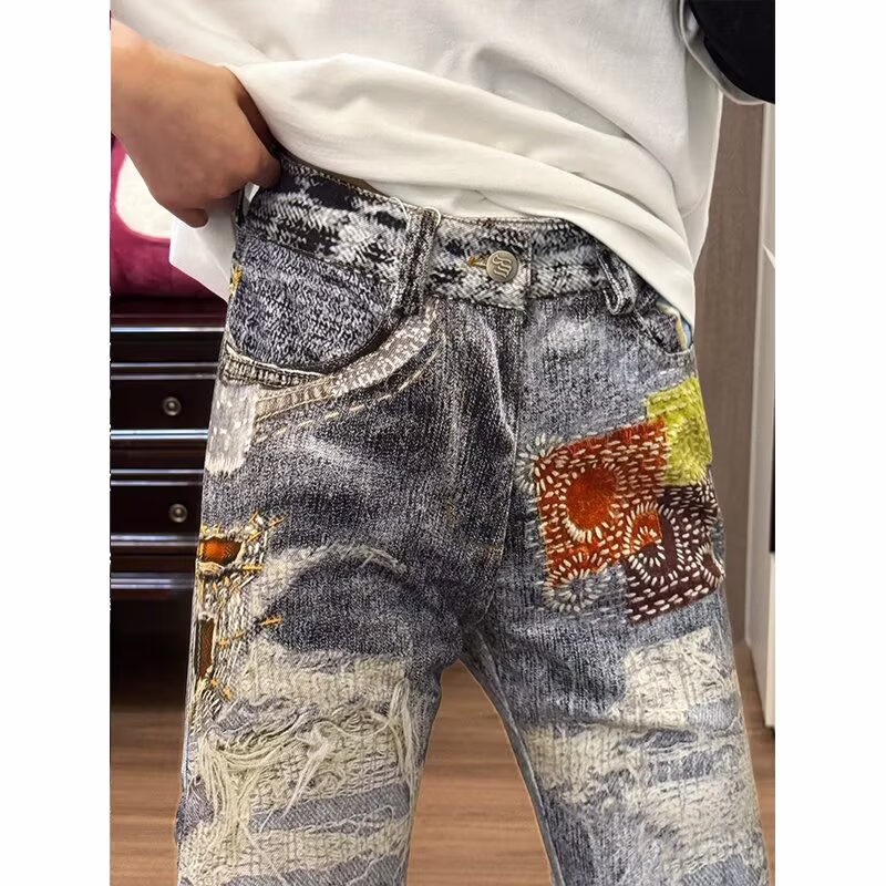 Herren Jeans Im American Retro Look Mit Print Und Geradem Schnitt_voghion.com