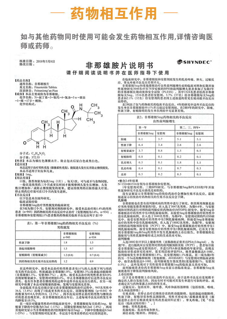 浦立宁 非那雄胺片 1mg*30片 治疗男性脱发秃发防掉发 3盒【图片 价格