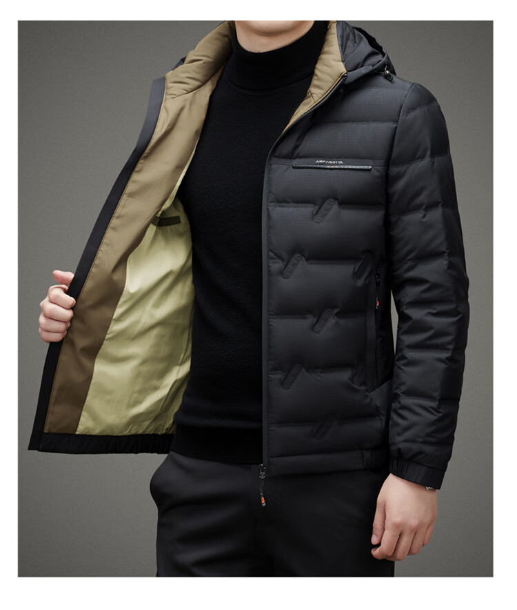 老爷车羽绒服男男士90白鸭绒填充羽绒服经典秋冬季连帽夹克男加绒加厚