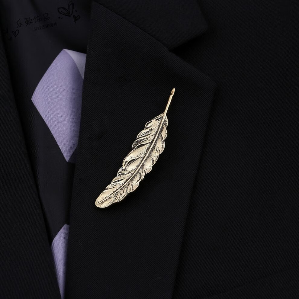 韩版复古大树叶金色羽毛胸针男勋章大衣胸花 金色