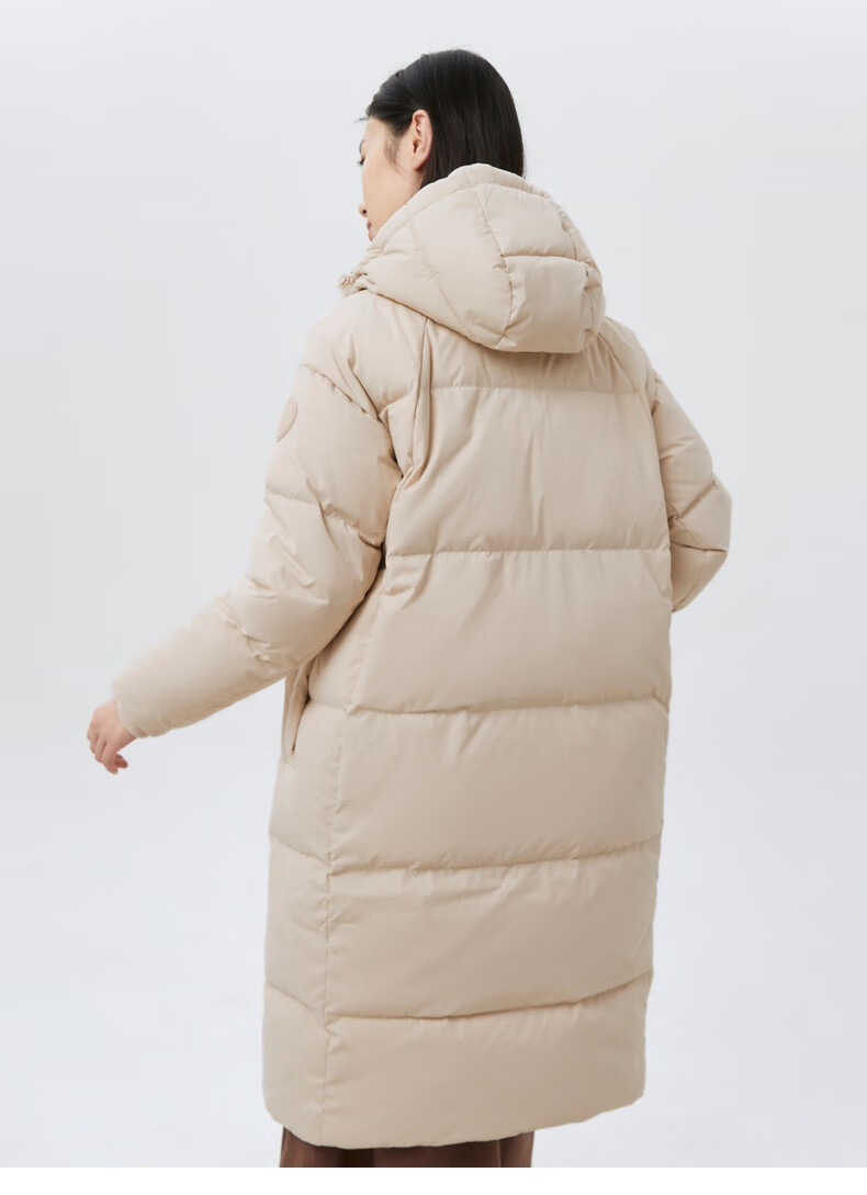 【2022冬季新款】gap女装宽松插肩袖连帽长款羽绒服884539厚外套 黑色