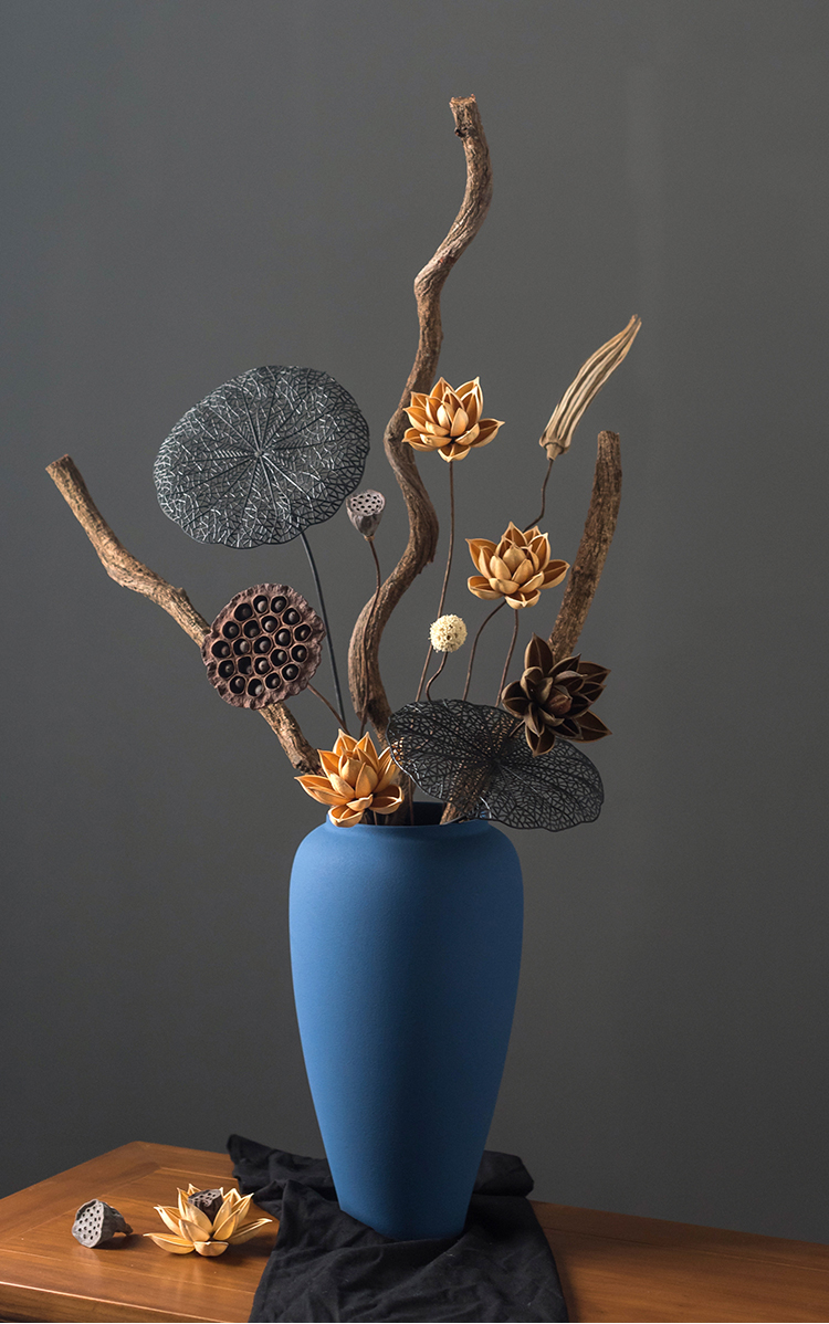 园艺春枝韵干花花束真花风干落地高枝装饰摆件天然莲蓬插花轻奢客厅