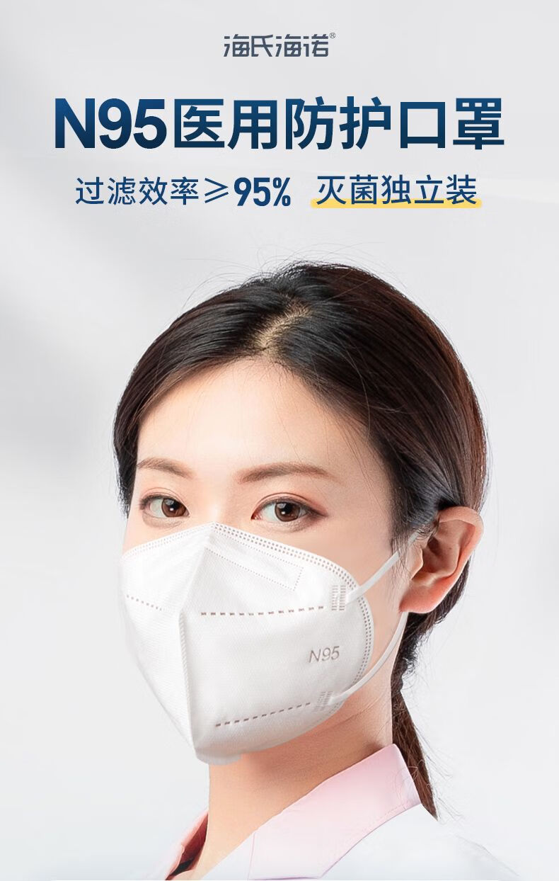 海氏海诺n95医用口罩正版3d立体一次性医药正规白色 无菌医用防护口罩