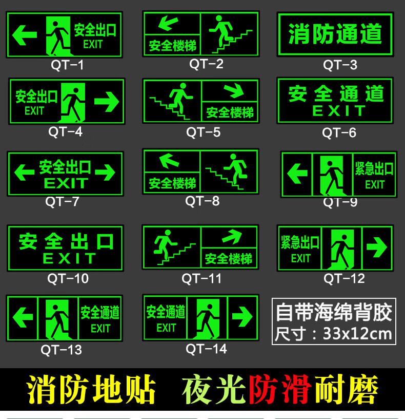 緊急通道樓梯牆貼自發光安全小心臺階地貼警示提示疏散出口地標標誌牌