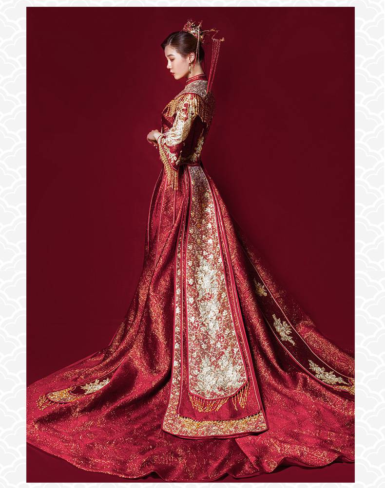 拖尾秀禾服 秀禾服新娘2022凤冠霞帔夏季结婚古装婚纱中式拖尾中国风