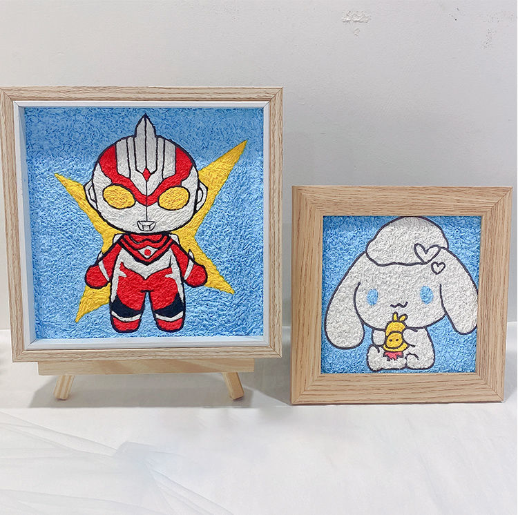抖音同款 纸浆画手工diy材料包卡通动漫手绘填色装饰画底板颜料