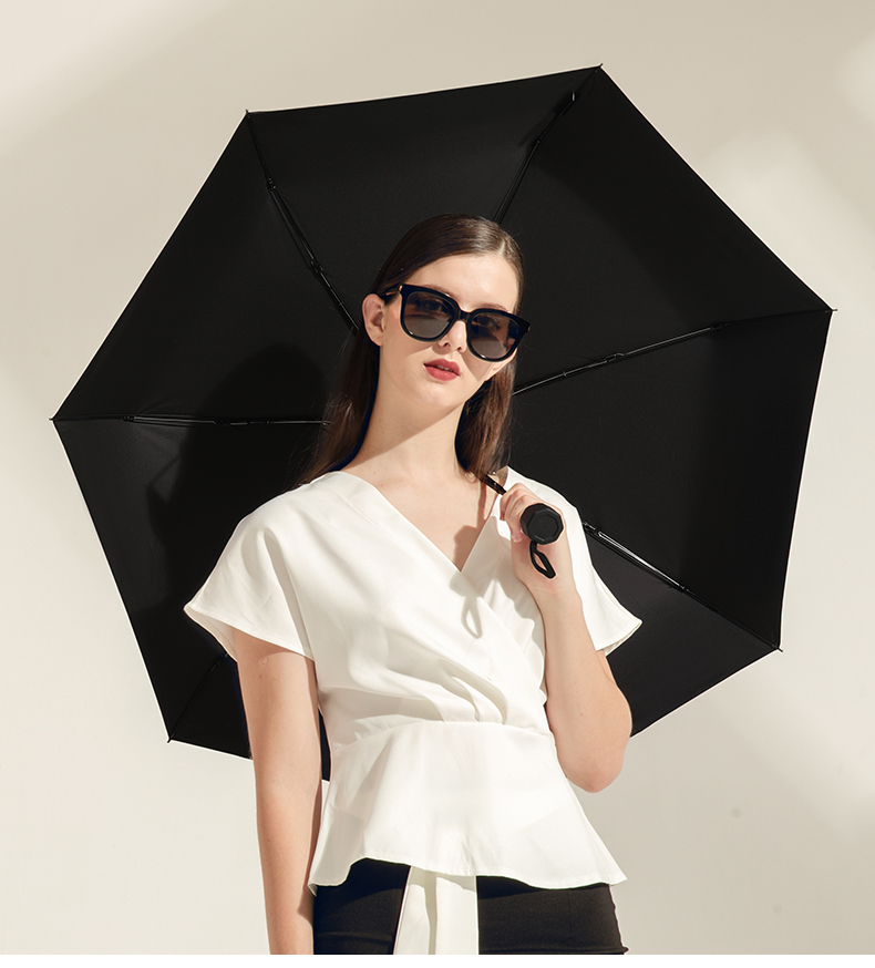 防晒伞upf50 折叠小黑伞五折遮阳伞女太阳伞晴雨伞1 三折 - 粉色