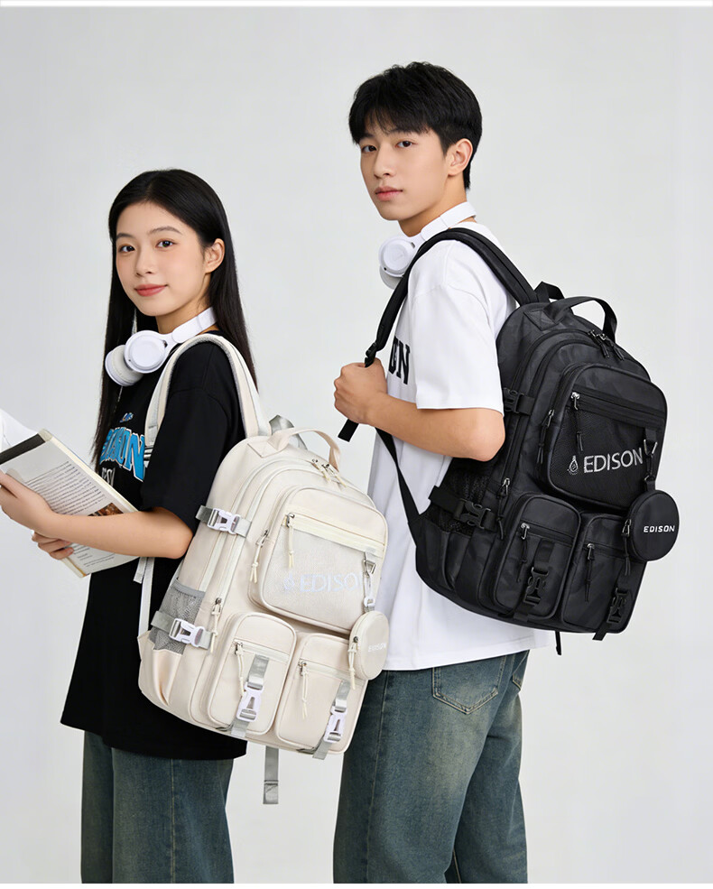Edison High School Student Large Capacity Waterproof Backpack for Middle and University Students Travel Backpack K2272-5 Camouflage Black 22