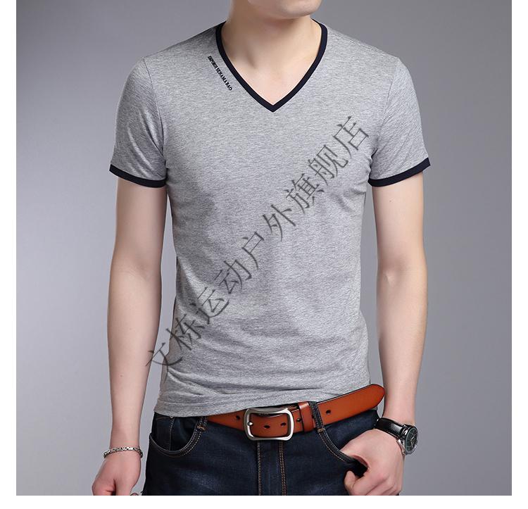t恤男夏季v领薄款汗衫中年男装休闲上衣尖领半袖打底小衫 1856黑色