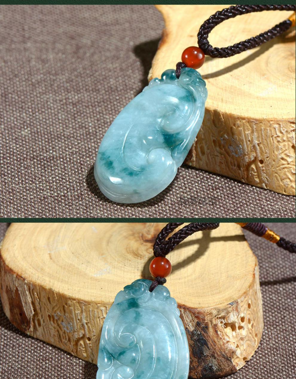 居仁堂a货缅甸翡翠如意吊坠 女老坑糯种飘花如意玉坠玉佩玉石挂件男