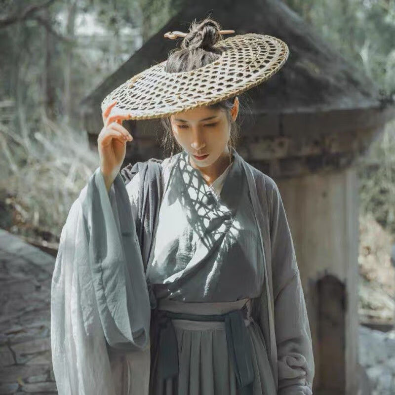 hnxc新品面纱古风新款古装汉服漂亮斗笠帽子古风女侠客遮脸防晒面纱