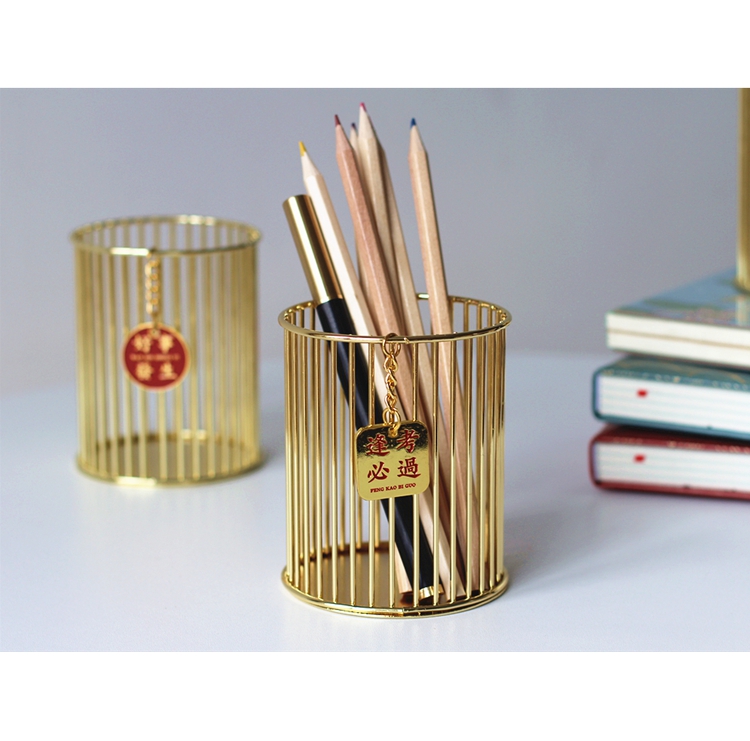 【京选优品】故宫文创笔筒好事发生时尚圆形网格金属多功能笔筒可爱