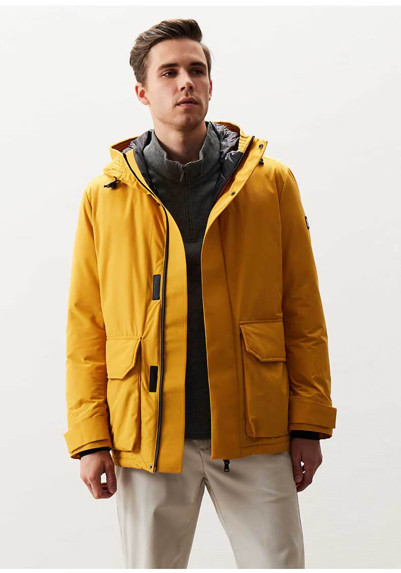 圣大保罗秋冬外套休闲松身羽绒服青年90白鹅绒连帽中款羽绒服男 藏青