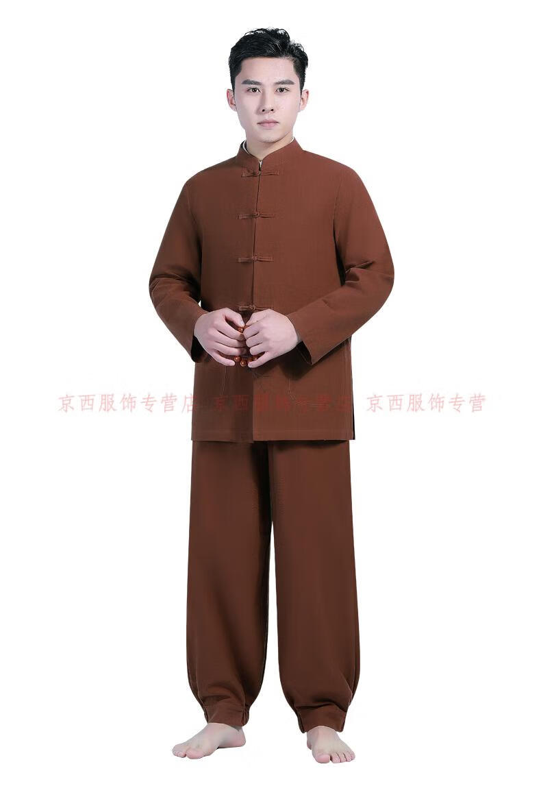 居士禅修服打坐拜佛居士服拜佛义工服佛教活动唐装禅修服僧套装咖啡色