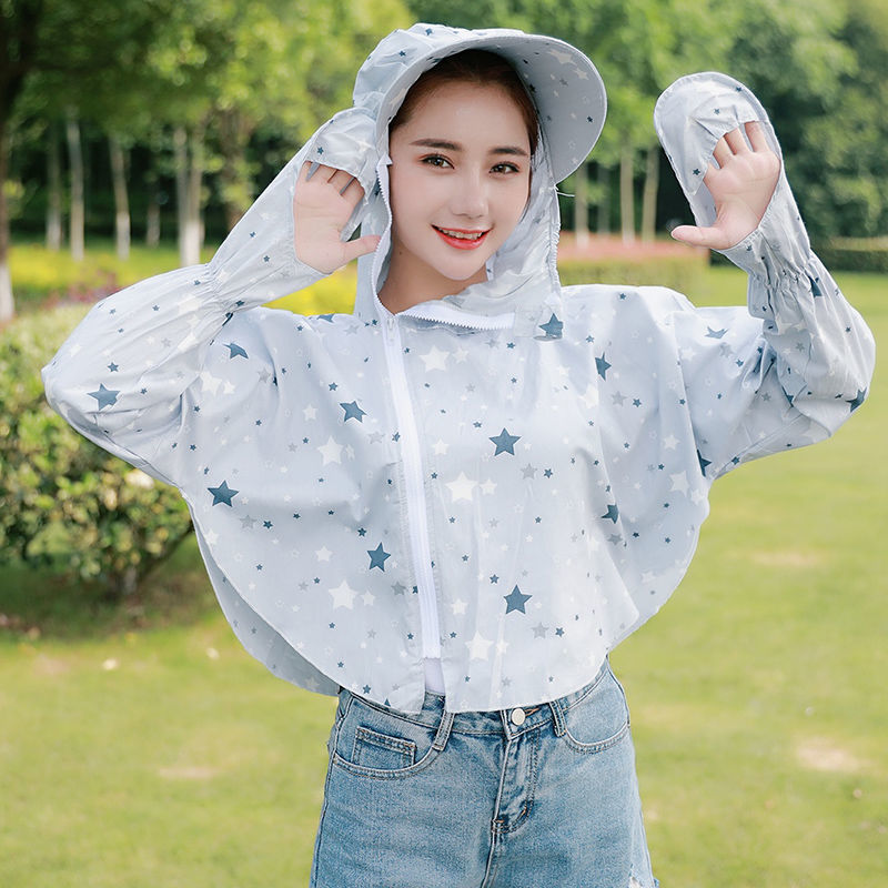 禾莱防晒服女士短外套防晒衣女夏季短款披肩外套防紫色外线纯棉骑车