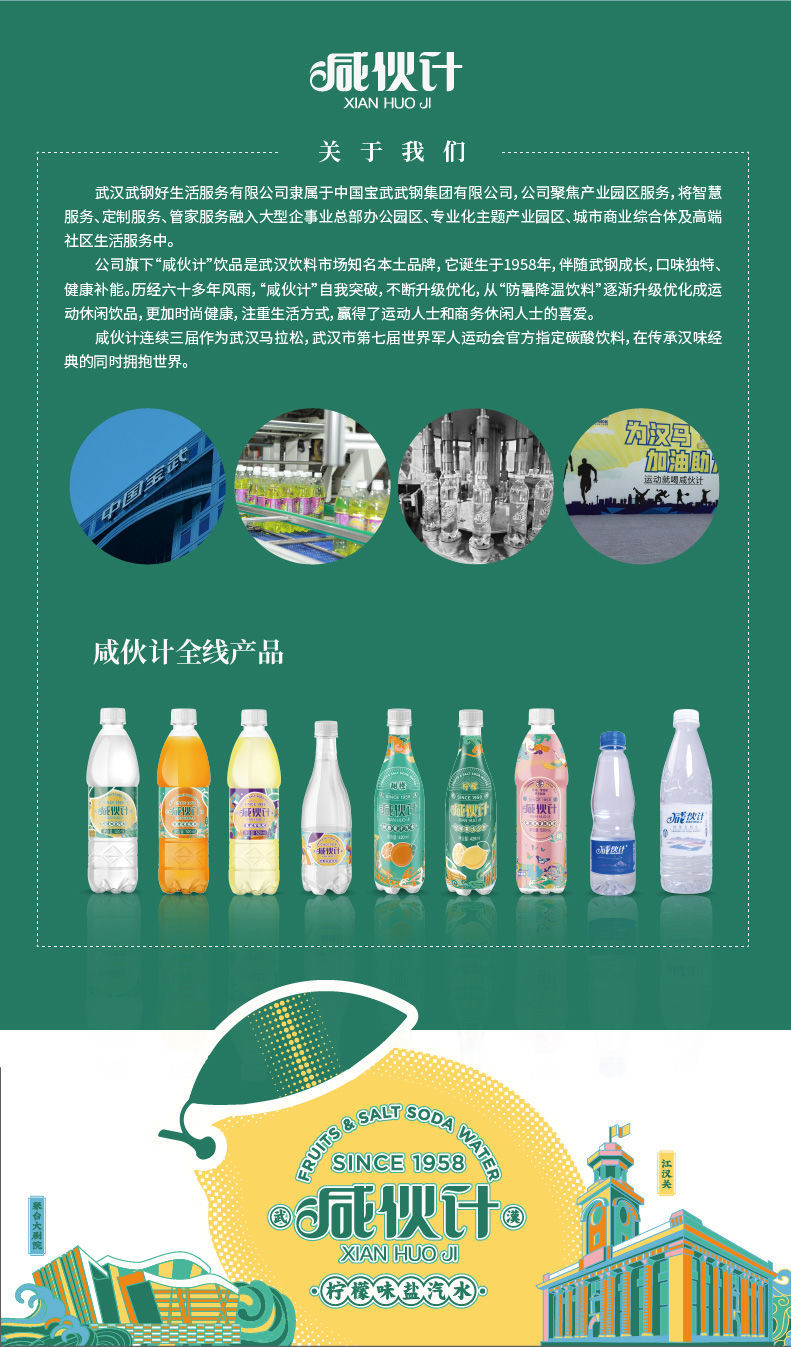 武钢人咸伙计盐汽水520ml*12瓶柠檬味武汉网红碳酸饮料整箱 龙觇 新货
