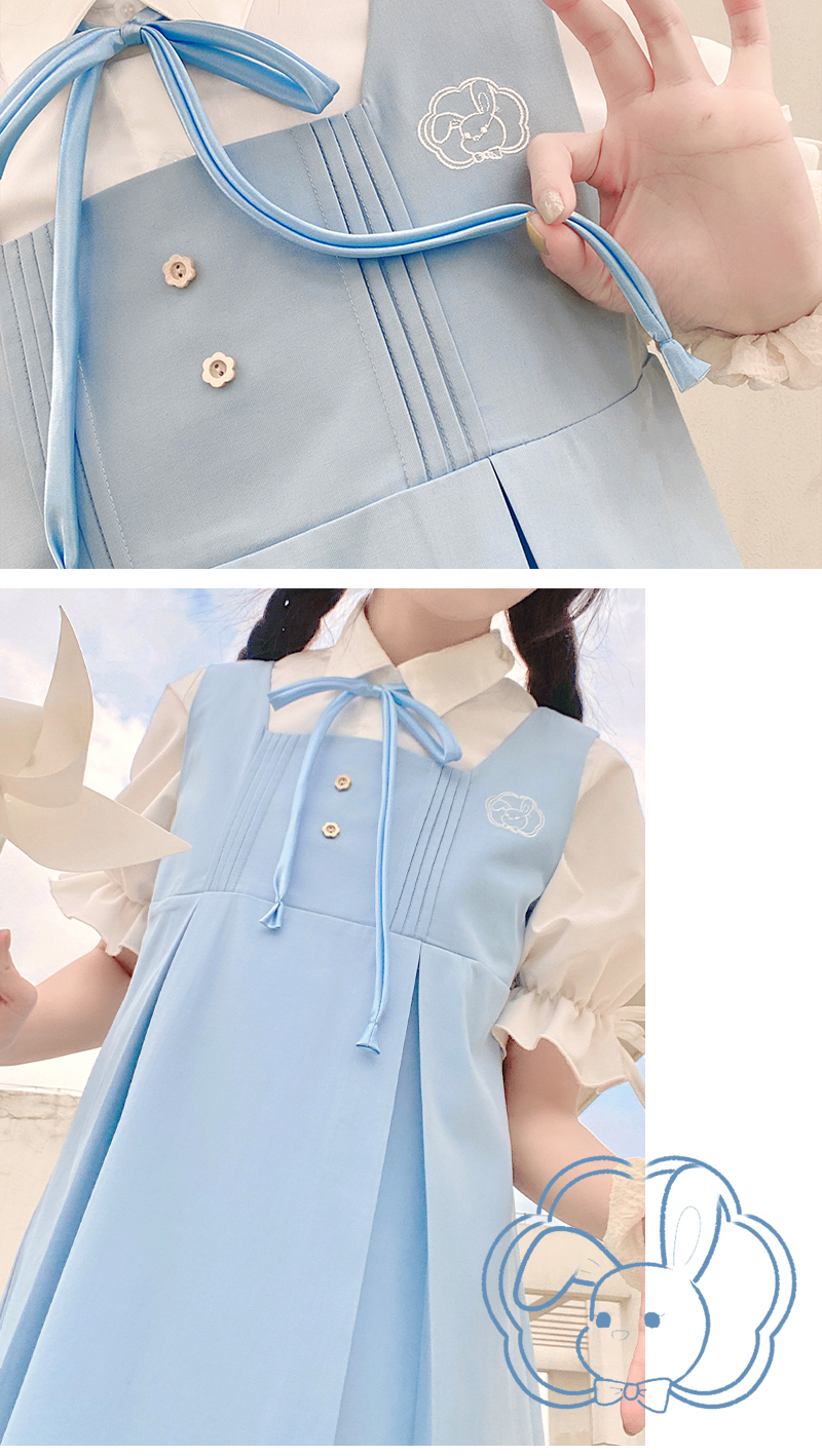 日系jk制服卡奶裙套装可爱幼稚园夏季护奶裙连衣裙学院风zs 水蓝色卡