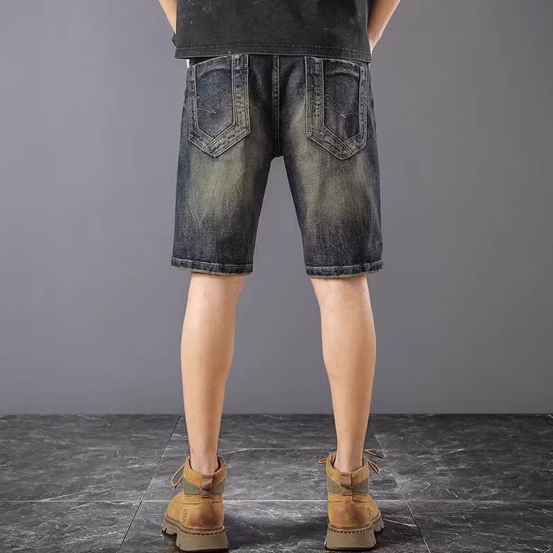 American Retro Denim Shorts Men's 2026 Summer Thin Ripped Scratched Design Handsome Casual Five-point Pants, Blue 28_mkmklike.com